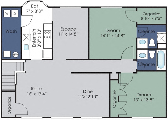 Floor plan for 2 beds, 2 baths, 1510 sqft